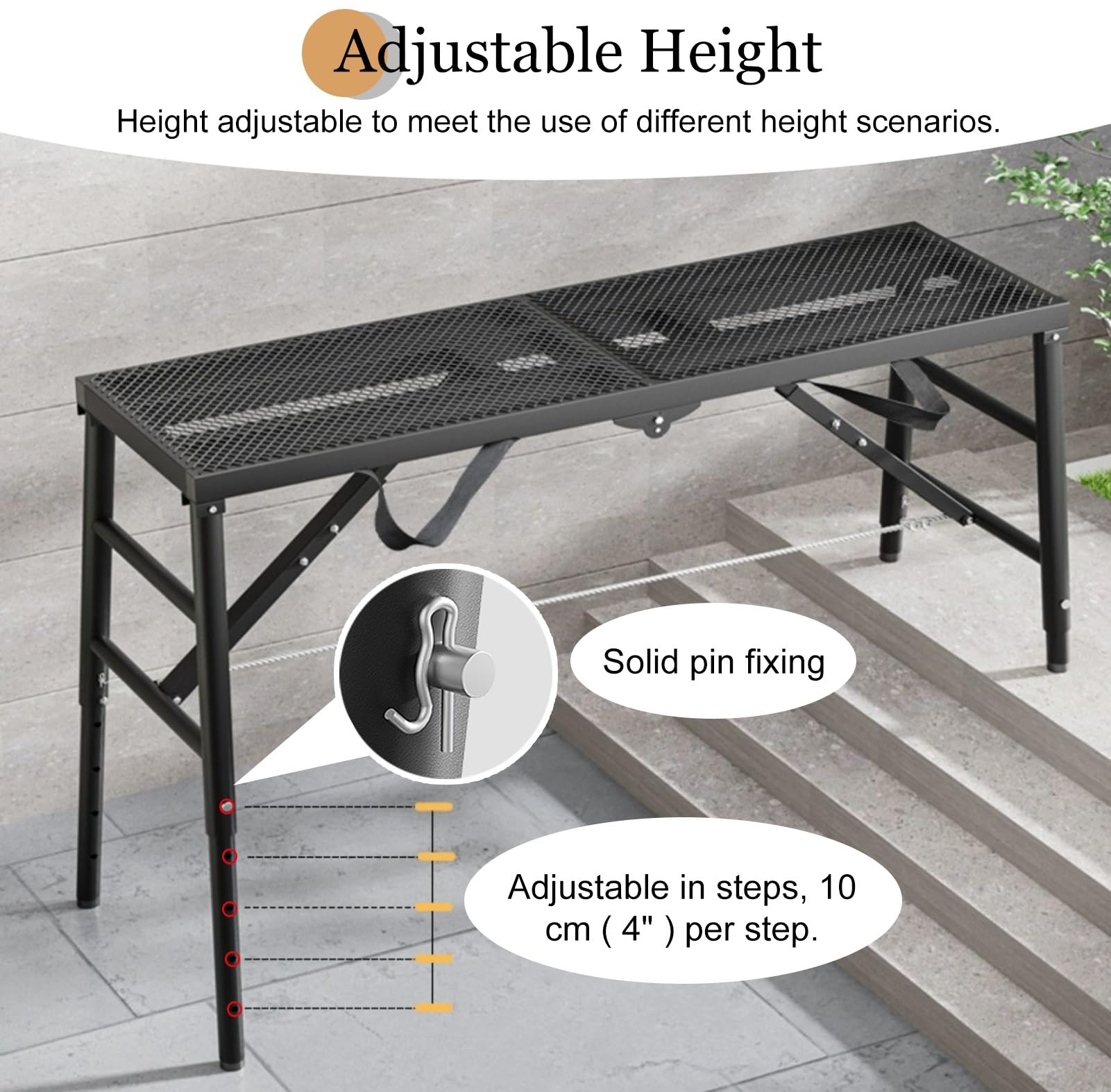 Plataforma de andamio Ajustable con trampilla, Plataforma Plegable de Acero al Carbono, Escalera de Trabajo portátil con asa, andamio Antideslizante de Altura Ajustable para escaleras, conju
