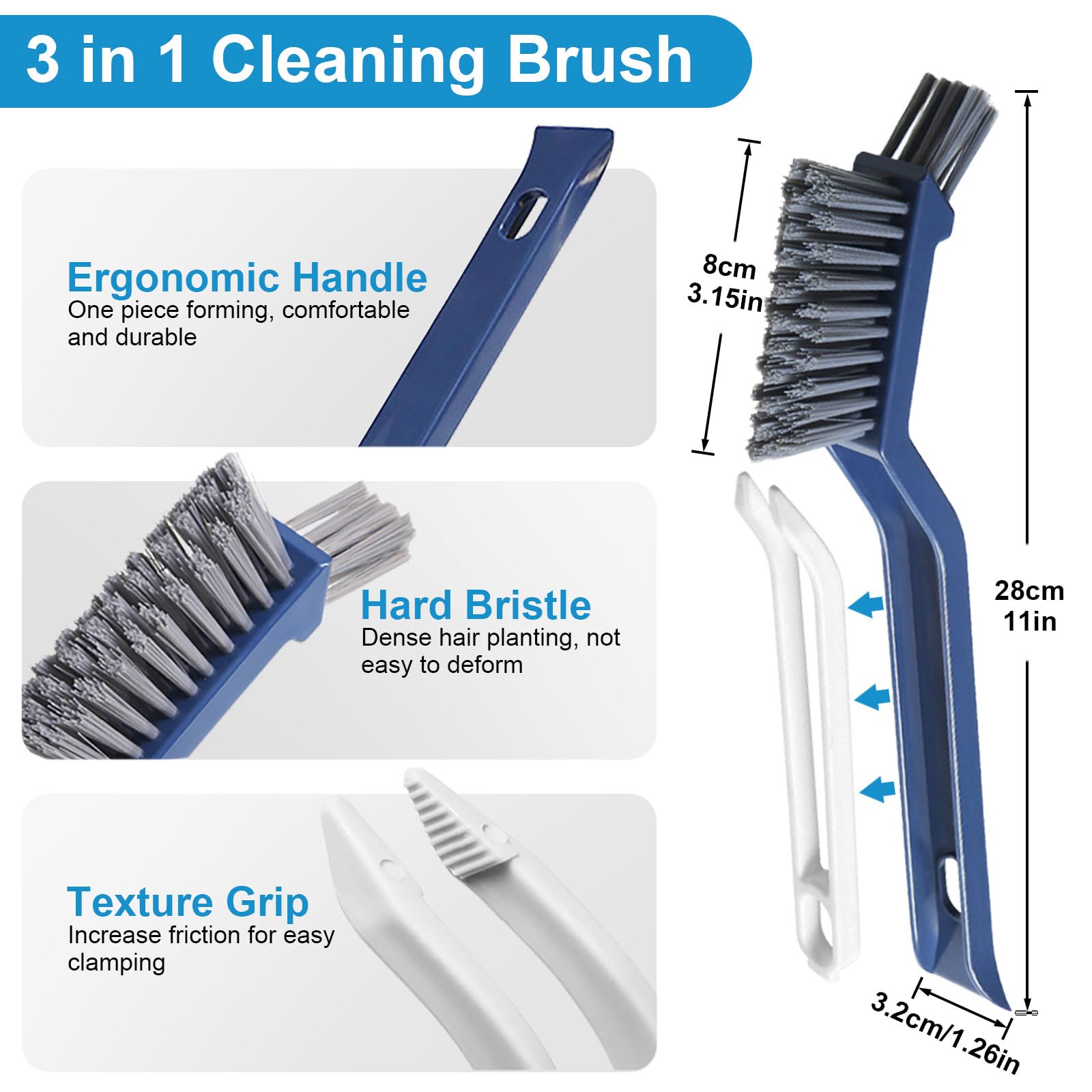 Set De 3 Brosses De Nettoyage Pour Joints - Poils Durs - Pour Carrelage, Fenêtres, Crannes (Rouge, Jaune, Bleu)