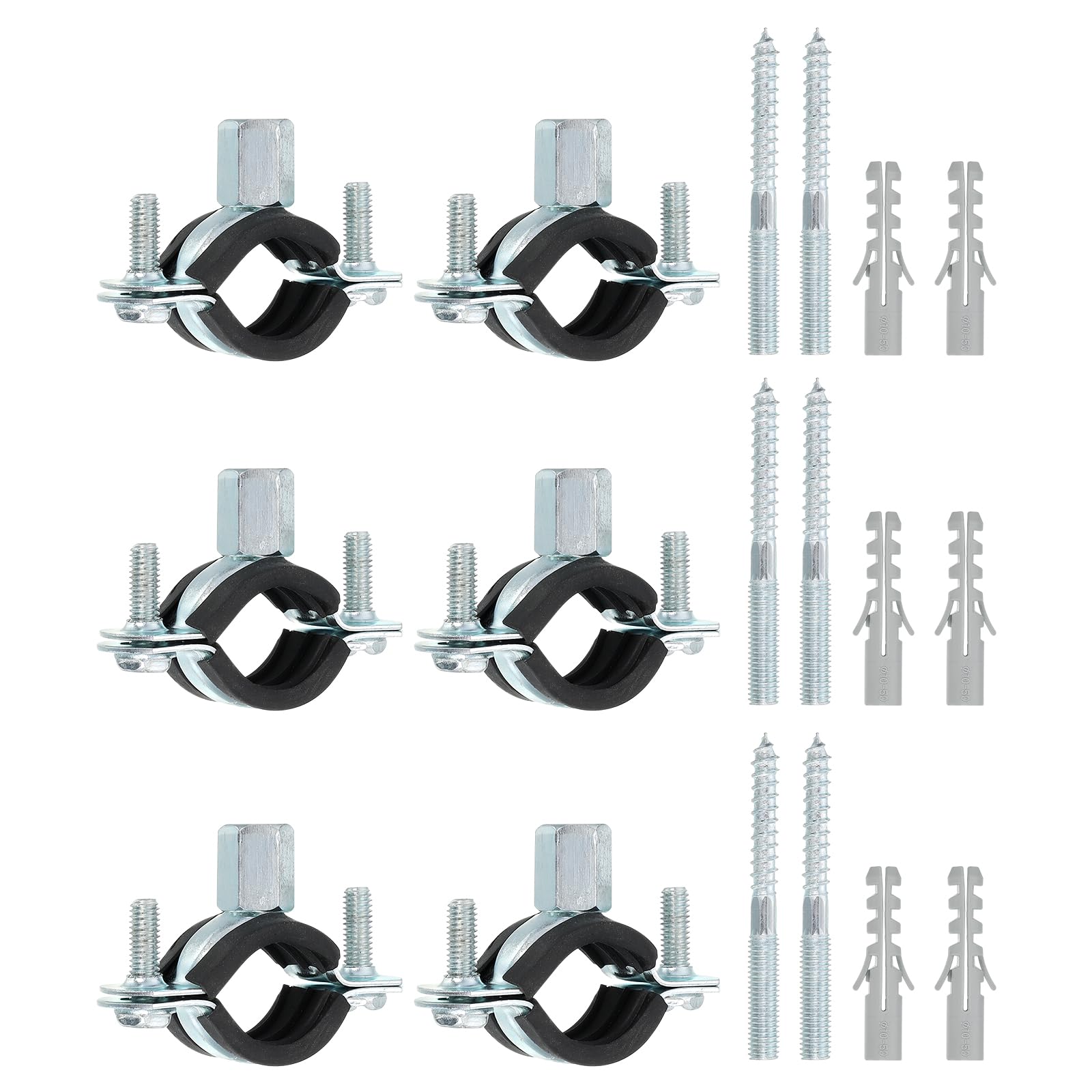 uxcell 6 Pcs Adjustable Pipe Bracket Clamp, 3/4"(19mm) Wall Ceiling Mount Split Ring Pipe Hanger Galvanized Iron Pipe Strap Support with Screw &
