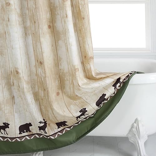 Miniatura 6 de Woodland - Bonita tela de poliéster marrón oso, vintage, estilo campestre clásica, con ciervos, verde Dk, tela de madera campestre, impermeable,