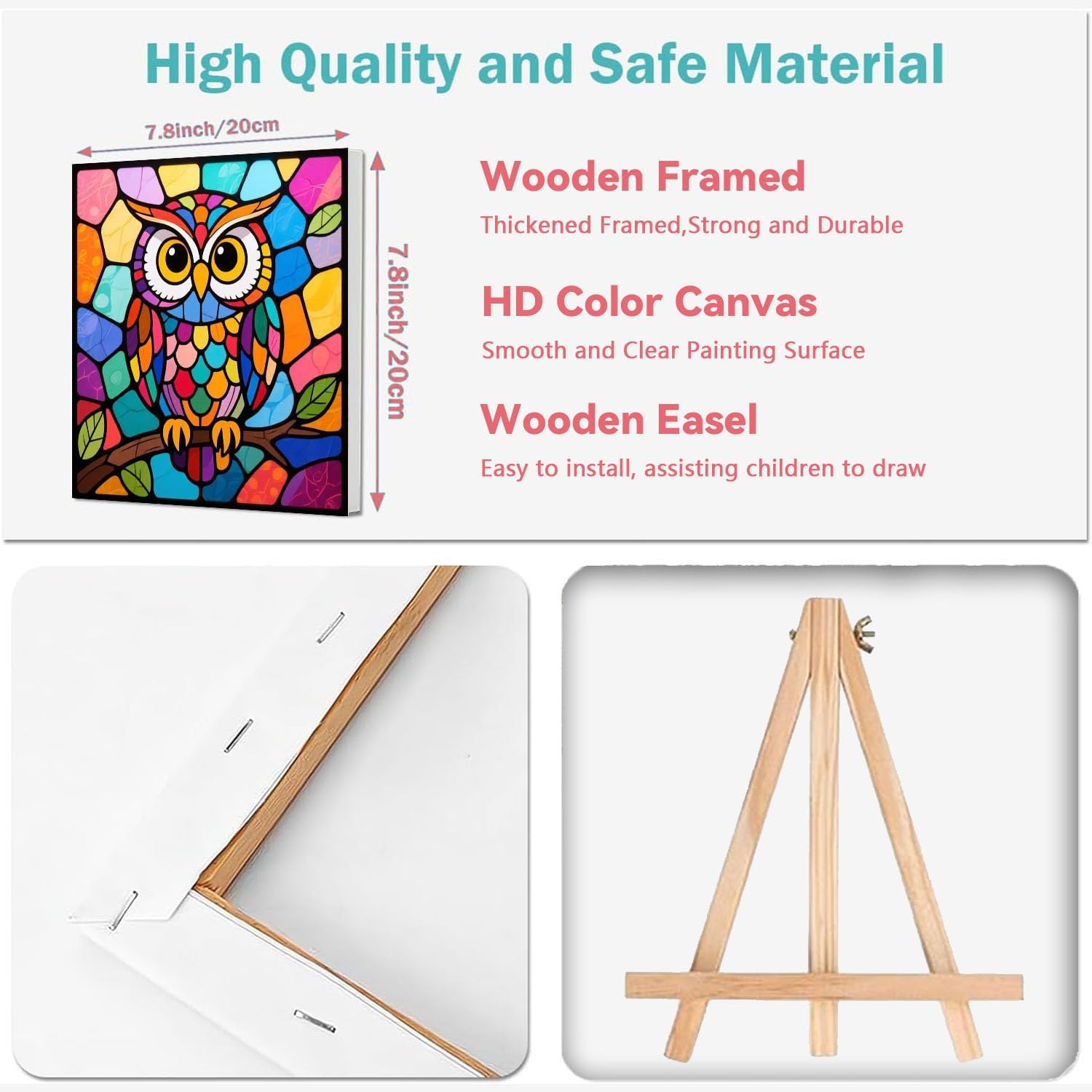 4 Pack Paint by Numbers Kit for Kids with Frame - Wooden Easel 8x8 inch image 2