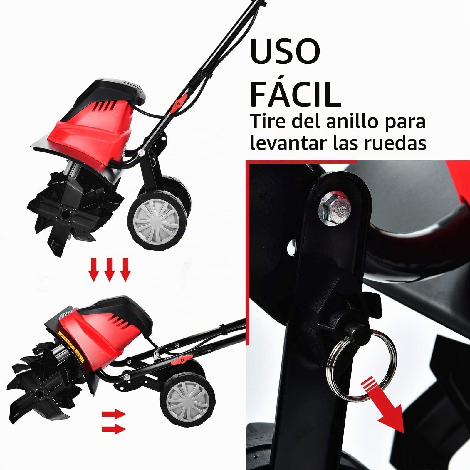 GOPLUS Motobloque Eléctrico de 1500 W con Interruptor de Doble Seguridad, Profundidad de Trabajo con Rueda para Jardinería y Cultivador