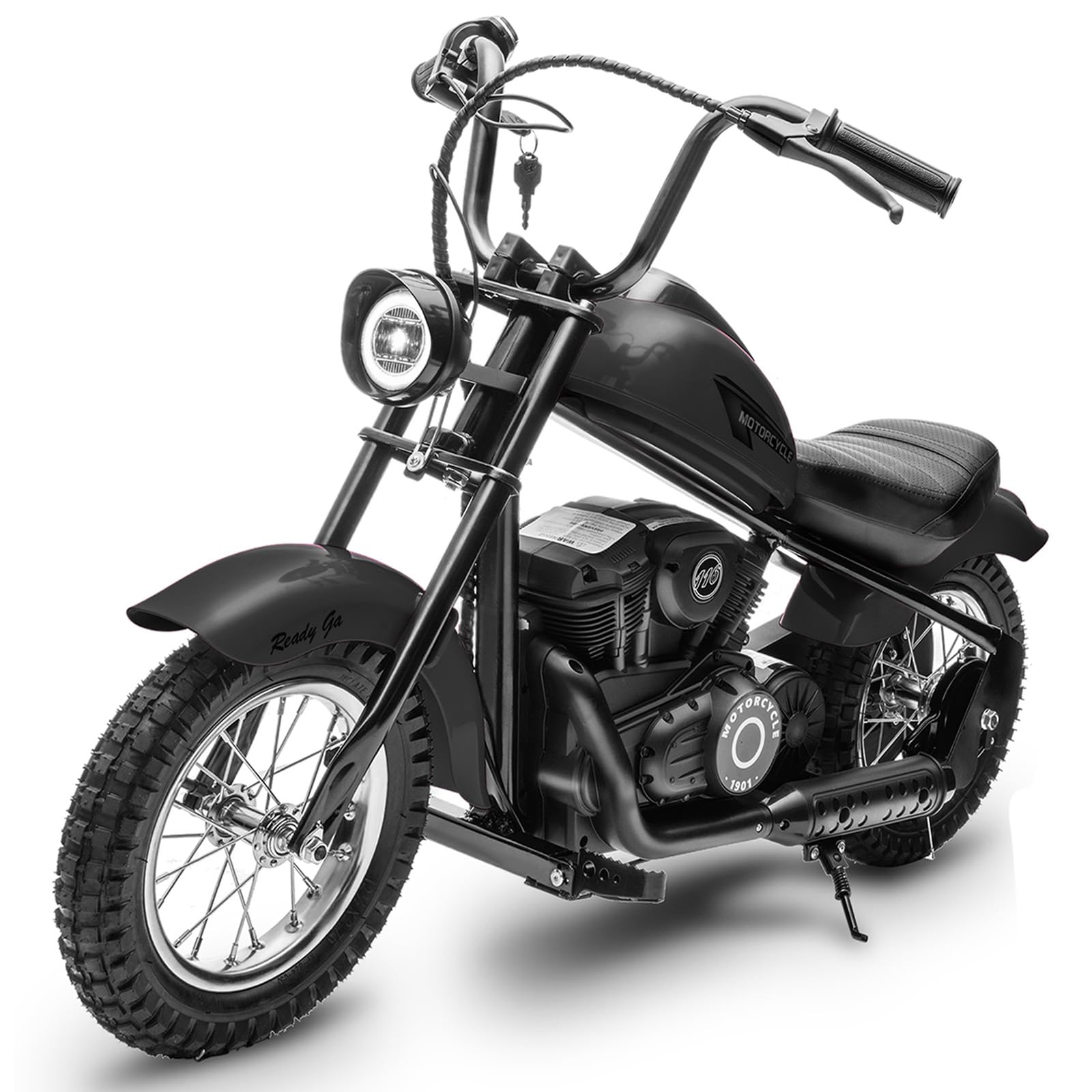 HetoyElectric Motorcycle for Kids, 24V 250W Dirt Bike, Two Speed Max Up to 14MPH & 60 Minutes Continuous, w/LED Light, Leather Seat, Rear Brake, Electric Motorbike for Kids/Teens, Black