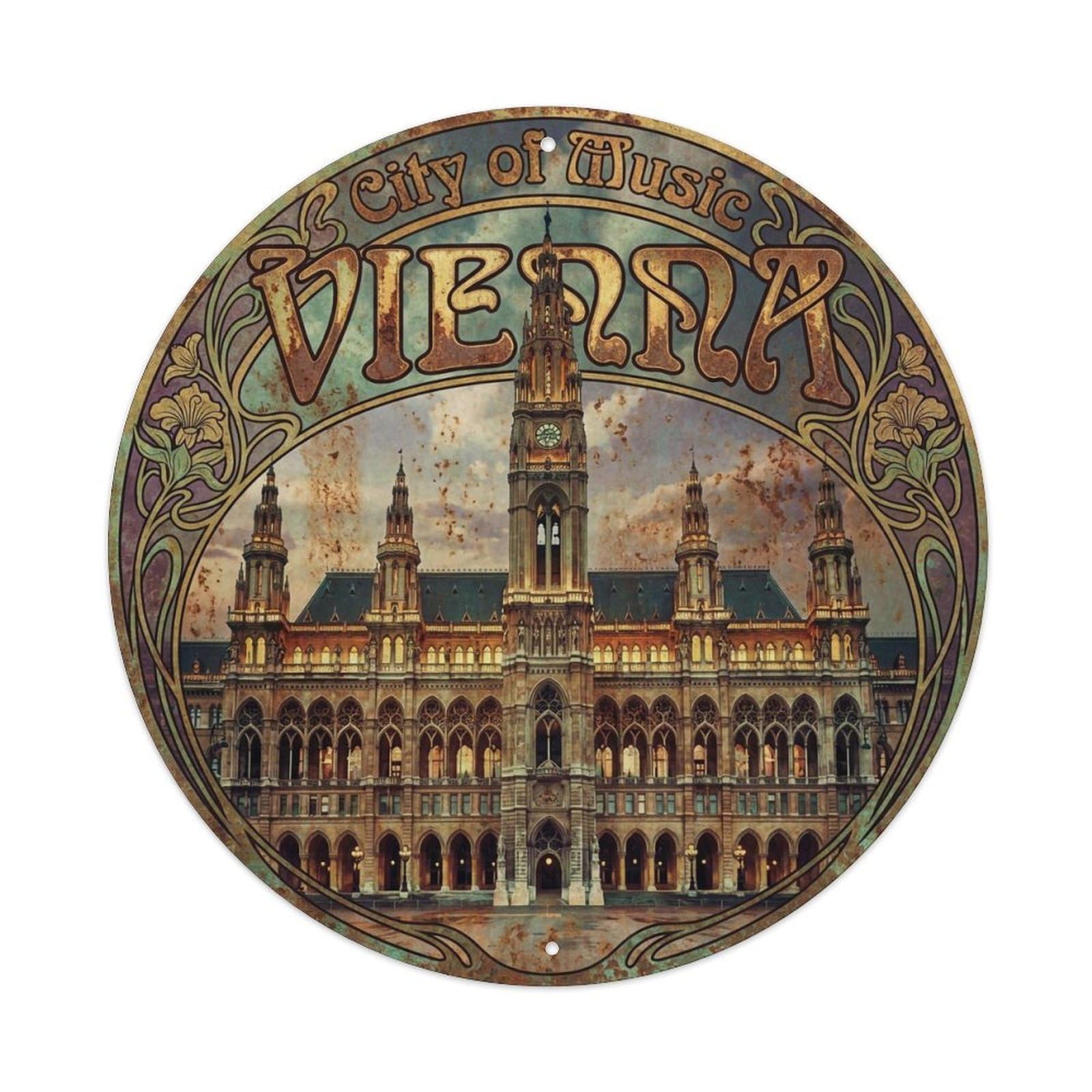 Yrnq 8X8inch Vintage Style Vintage Travel Vienna Austria Keepsake Metal Tin Sign