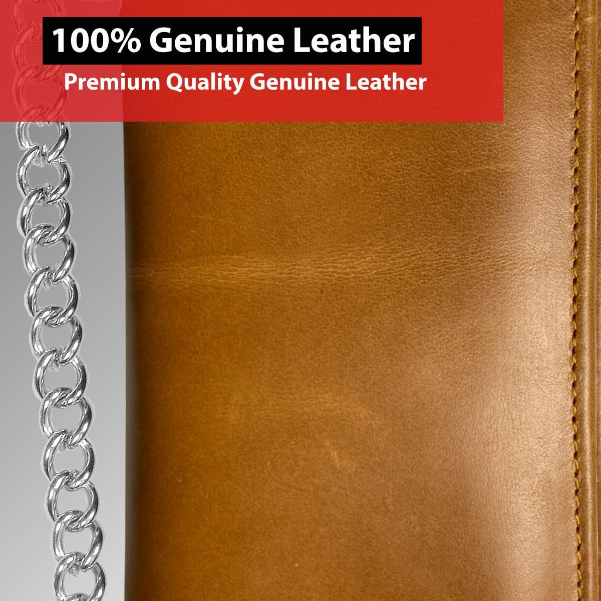 CLASSIC Motorcycle Chain Wallet for Men, Genuine Leather RFID Bifold Biker image 4