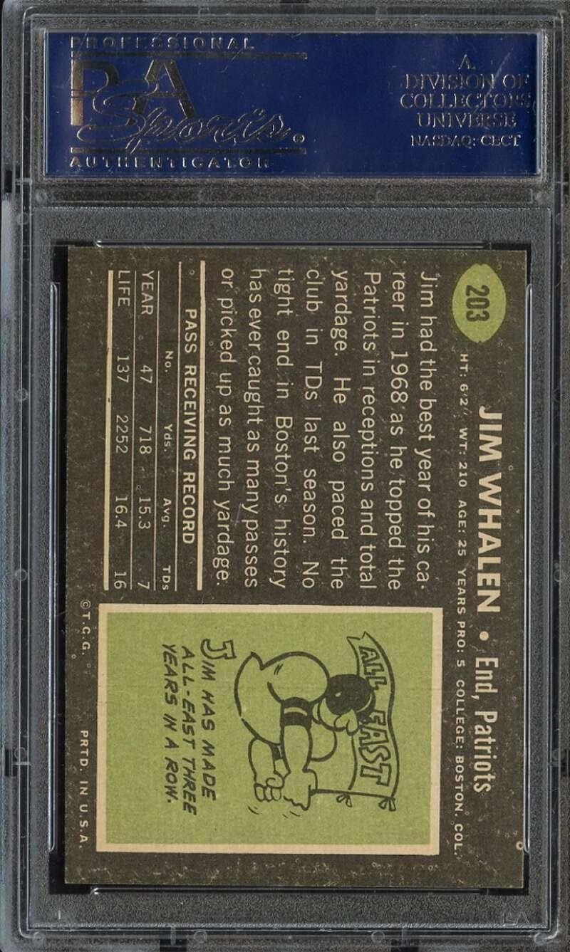 1969 Topps #203 Jim Whalen PSA 8 Graded Football Card NFL Boston Patriots