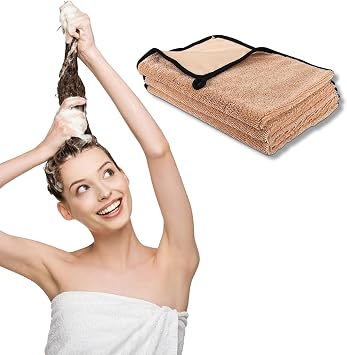 Longzhuo Shiny Wipes Shower Cleaning Cloths, Bath Towels, 3 Pack 23.62 x 12.57 Lighter Weight - Quicker to Dry - Highly Absorbent - Microfiber Hand Towels for Bathroom, Gym, Hotel, SPA (Khaki)