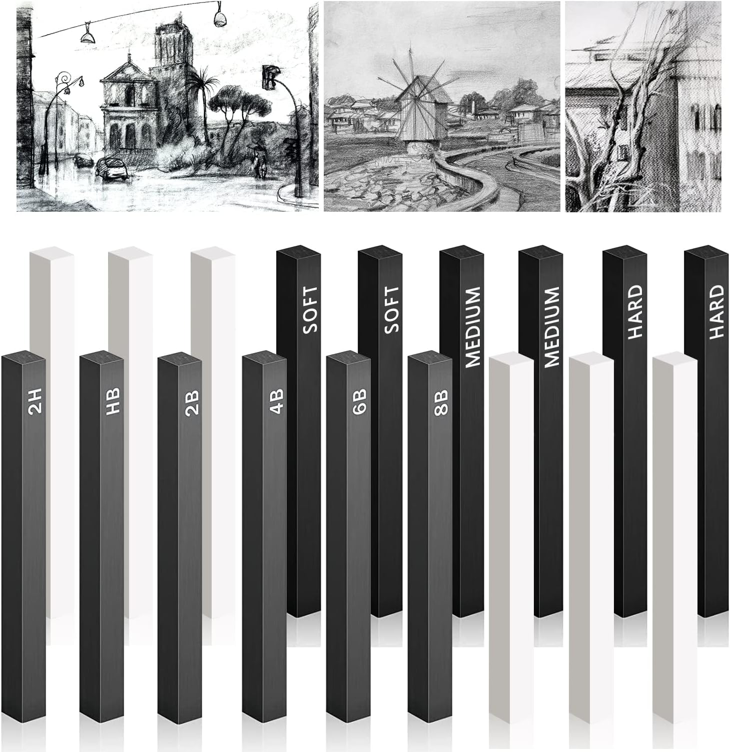 WUIOWPPIC 18Pcs Compressed Charcoal Square Strips Graphite Sketch ...