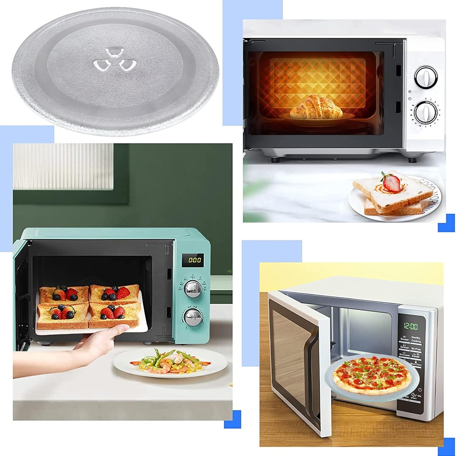Microwave Glass Tray Abrasion Resistants Microwave Plate Replacement With Turntable Motor Couple And Microwave Turntable Ring, For Small Microwaves, Replacement Flat Base Glass Tray