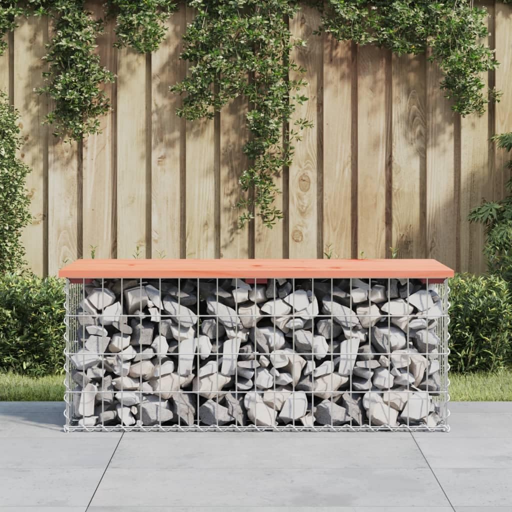 Fengshui Ławka ogrodowa podstawa gabionowa 103 x 44 x 42 cm lite drewno daglezja
