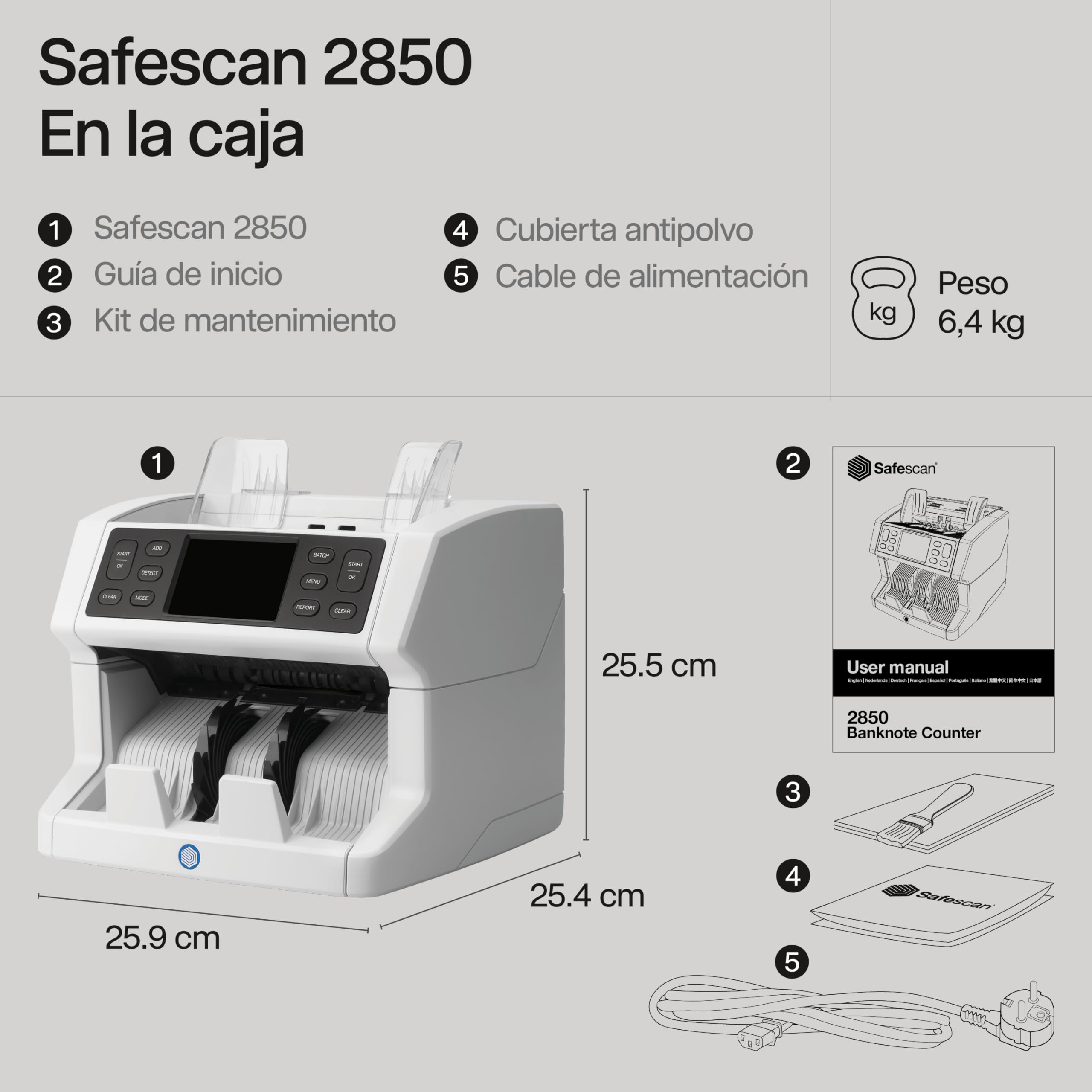 Safescan 2850 Contadora de billetes clasificados detectora de billetes falsos 3 puntos máquina contar billetes interfaz multilingüe