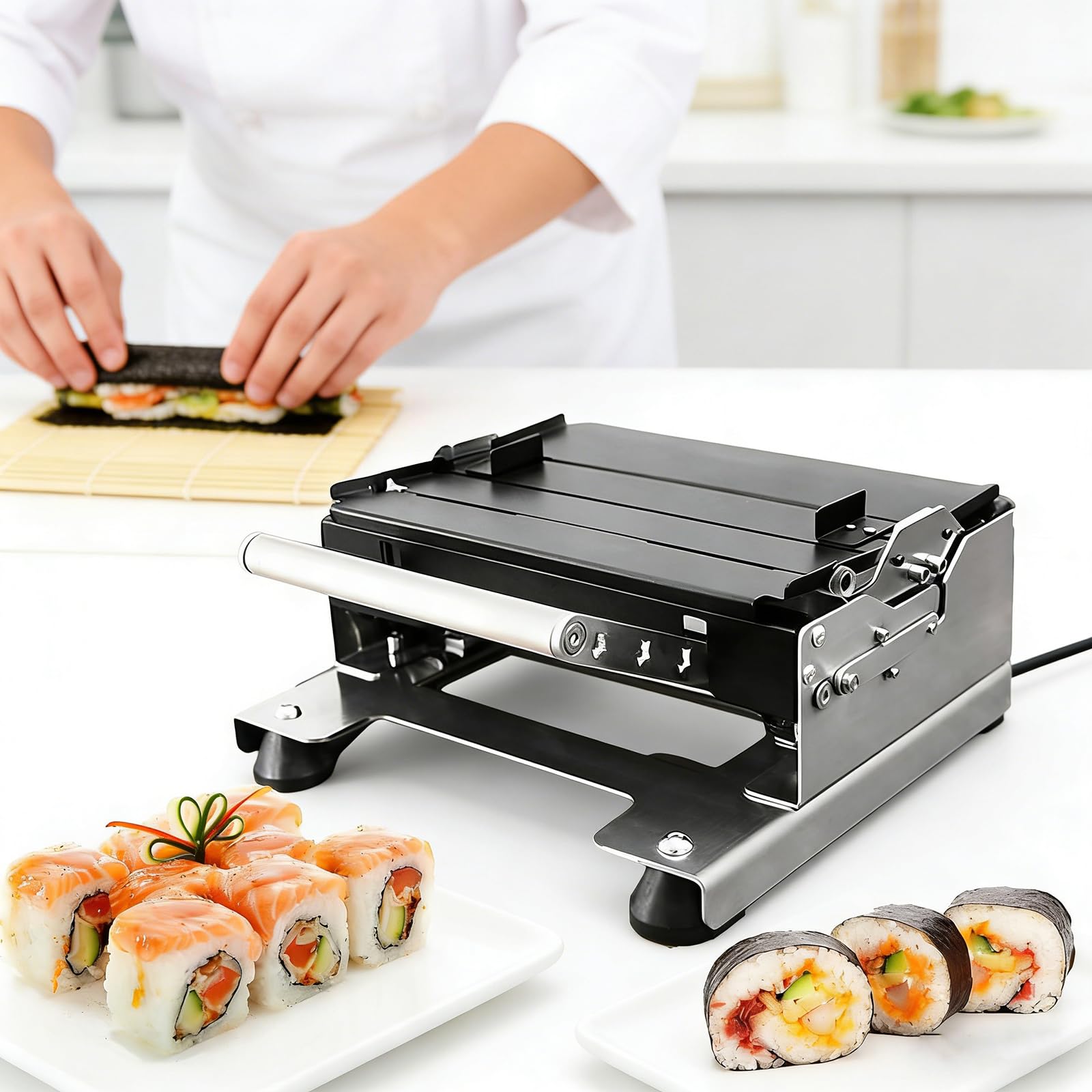 Wałek do sushi, zestaw do robienia sushi ze stali nierdzewnej z formami - stwórz 3-5 rolek sushi w ciągu 1 minuty, do użytku w kuchni domowej