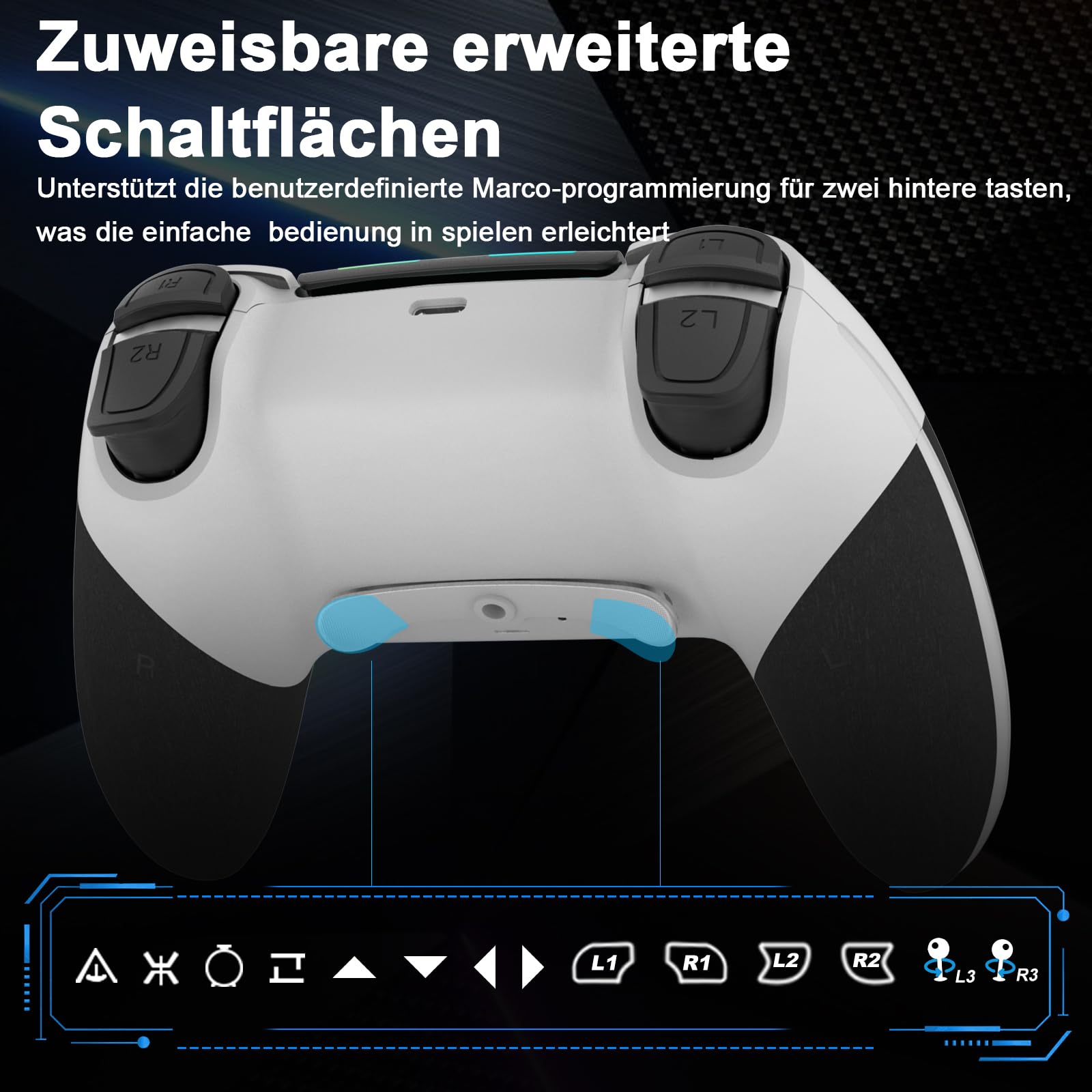 Shiptree Wireless Controller per PS-4, Gamepad Joystick Controller per Ps4/Pro/Slim/PC con Turbo & Macro M1/M2,Controllers con Touch Panel/Doppia Vibrazione/6-Axis/3.5mm Jack Audio (Bianco)