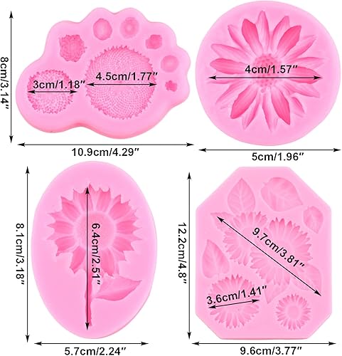 Miniatura 3 de RFGHAC Moldes de silicona de girasol, molde de fondant de estamen de girasol para decoración de pasteles, decoración de cupcakes, chocolate,