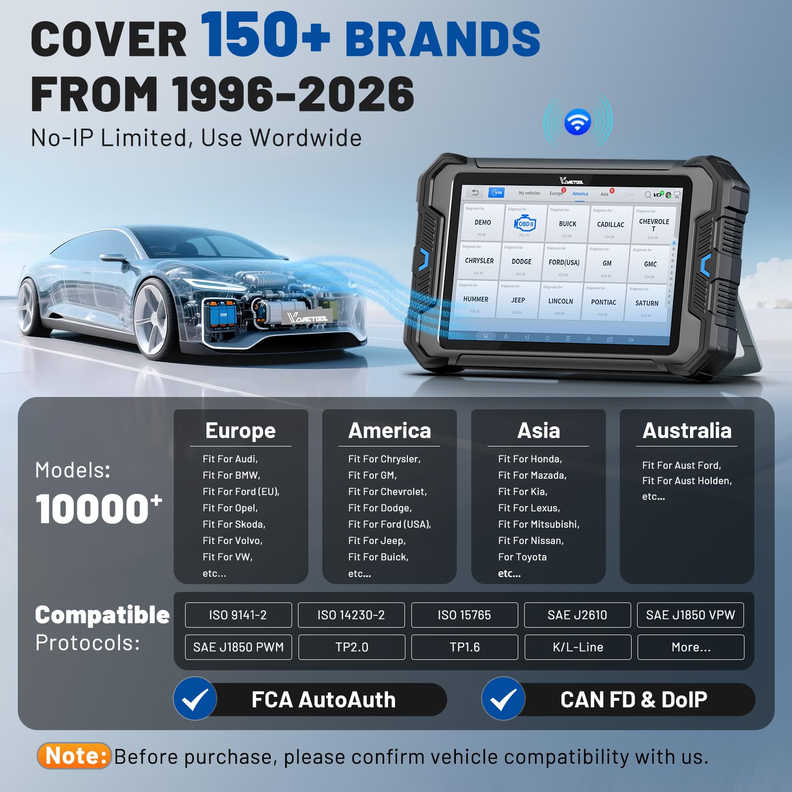 Bidireccional Diagnosis Coche VDIAGTOOL VD80 BT, Escáner OBD2 con mapeo de topología, OBD2 diagnóstico Todo Sistema y 42+ Reinicio, programación ECU, FCA, Can FD/DoIP y 3 años de actualizaciones