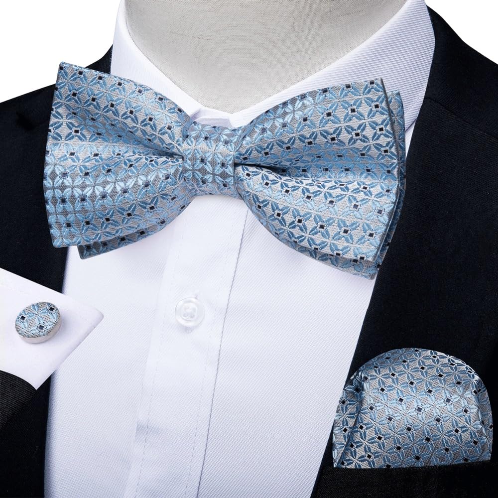 JFDBGU Handkerchief Man Accessory Wedding Bow Tie Silk Pre-tied Bowtie Cufflink Set for Party
