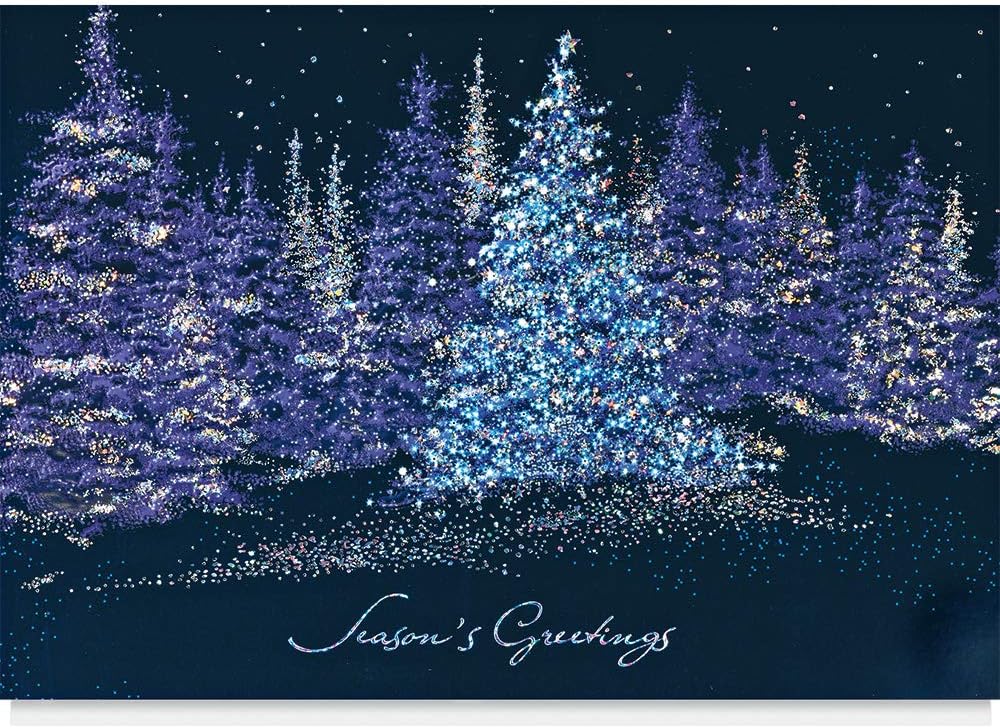 The Gallery Collection, 25 Personalized Christmas Cards with Foil-Lined Envelopes (Sparkling Pines), For Business or Consumer