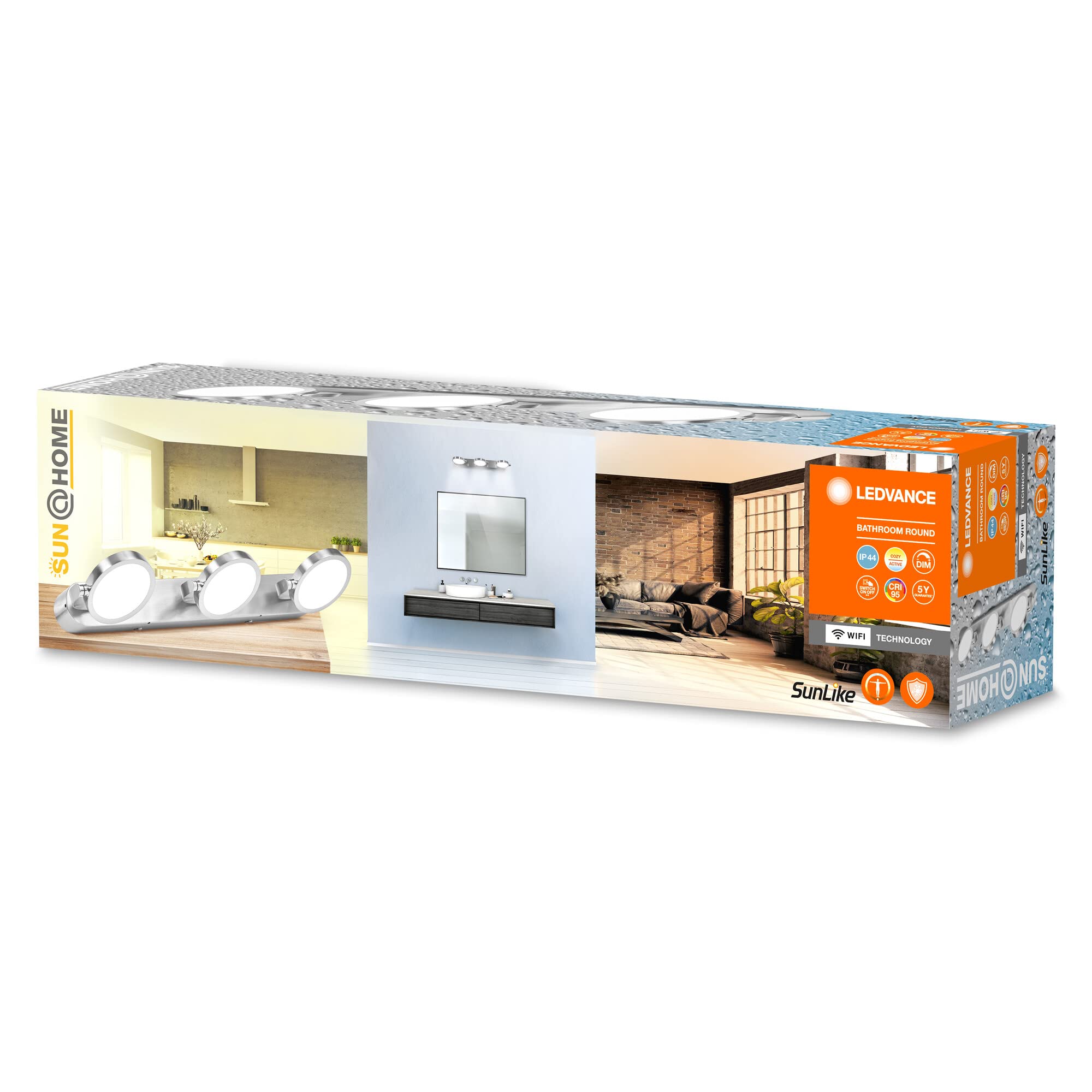 LEDVANCE Lámpara de baño SUN@HOME 450mm IP44, 20W, 1560lm, 2200K a 5000K, control continuo, regulable, adapta automáticamente la luz al biorritmo, protección IP44, cromo | , , blanco, 0 mm dia, 30000 h h, Paquete de 1