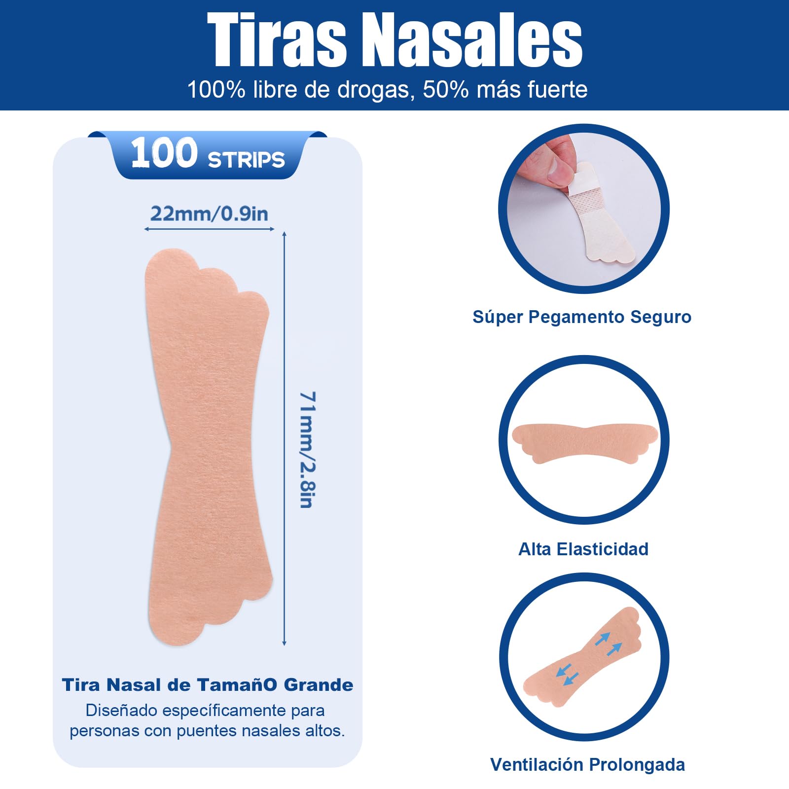 100 Piezas Tiras Nasales Antironquidos para Roncar y Respirar, Tiras para la Nariz para Deportes y Sueño, Ayuda a Dejar de Roncar y Alivio de la Congestión Nasal, Anti Ronquidos (Marrón Claro)