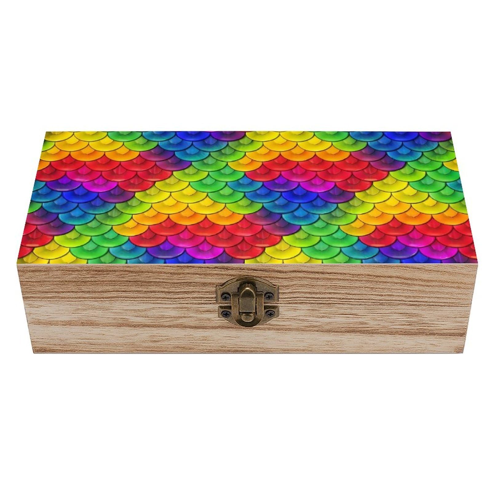 HLBSDM Blue Mermaid Scale Wooden Storage Box