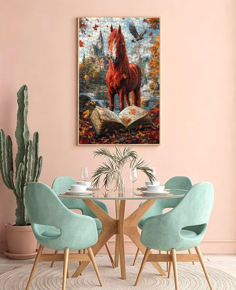 Puzzle 1000 elementów, czerwony koń puzzle dla dorosłych 1000, niemożliwe klasyczne układanki, drewniane układanki, gra rodzinna, do gry edukacyjnej wyzwanie zabawki, dekoracja ścienna prezent BXHZW5