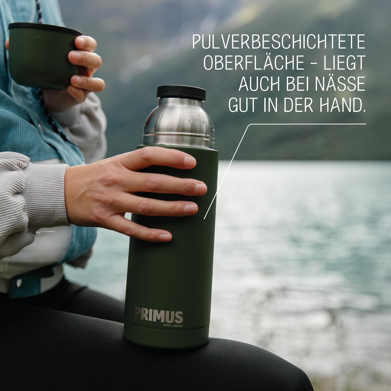 Primus Thermo Isolierflasche - Classic Light Thermosflasche 750ml für Heißgetränke - Spülmaschinenfeste Thermoskanne mit Isoliertem Becher - Geschmacksneutraler Edelstahl - Vakuumflasche