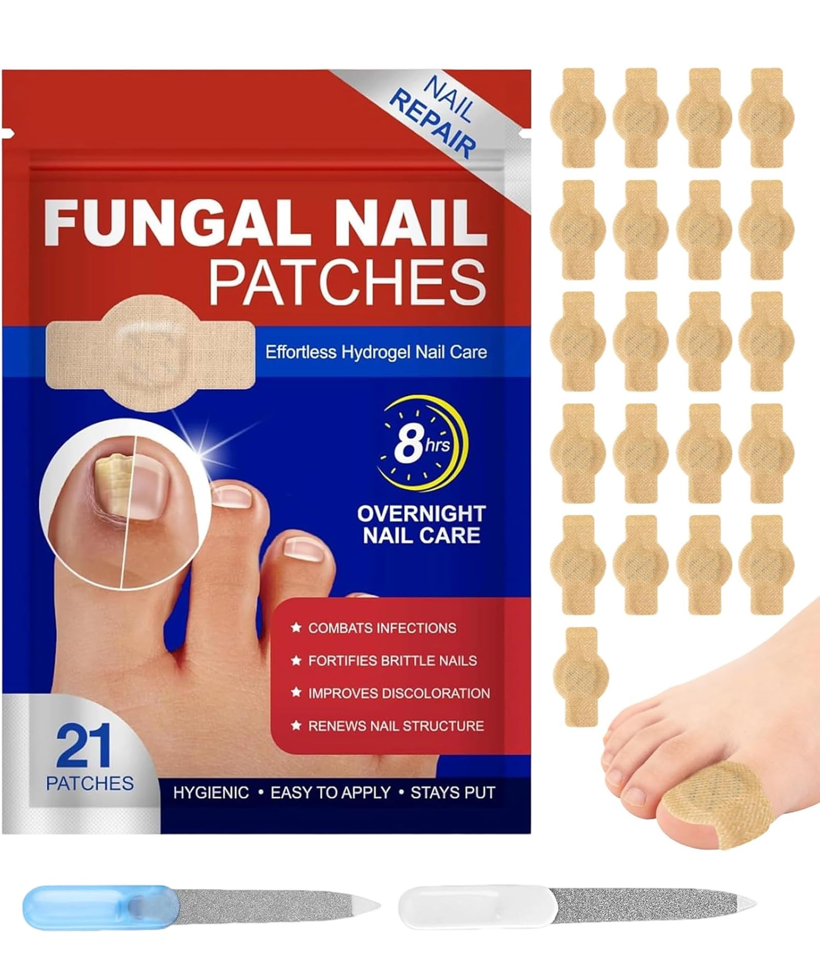 21 Pcs Fungal Nail Patches, Nail Fungus Remover, Overnight Nail Correction Treatment-picture-19