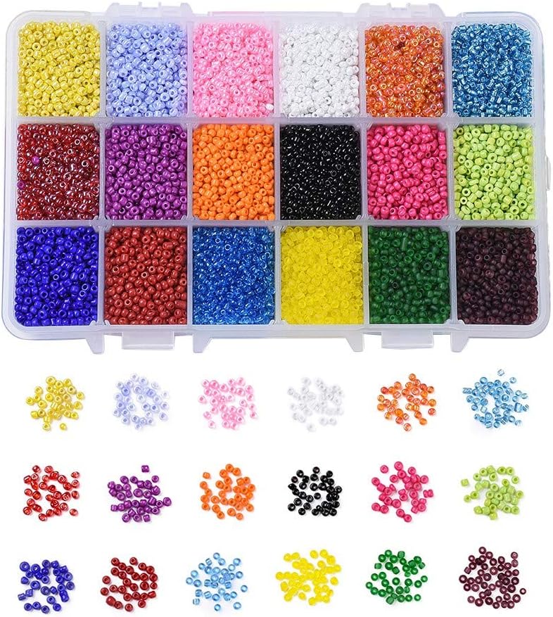 Cheriswelry 18 Colors 2mm Mini Clear Glass Pony Seed Beads Kit 12/0 Mixed Small Beading Craft Beads Round Czech Loose Beads Spacer with Box for DIY Bracelet Necklace Jewelry Making