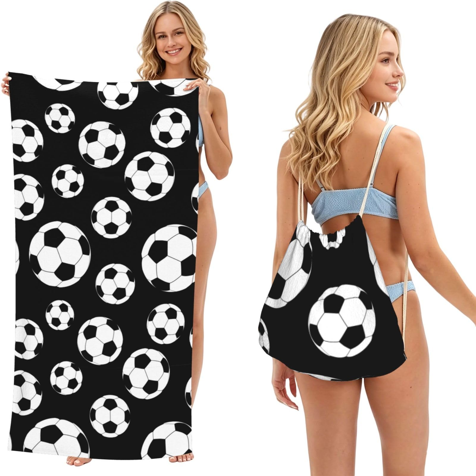 Poadnly As Picture Soccer Football, 2 In 1 Packable Towel Bag, Beach Towels With Drawstring Backpack For Travel Holiday Camping