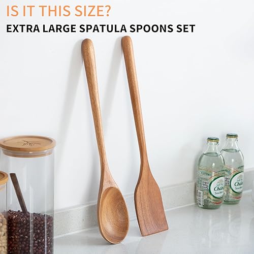 Miniatura 3 de 2 cucharas de madera de acacia para cocinar, cucharas de cocina de acabado liso de 12 pulgadas, cucharas de madera de agarre cómodo para cocinar,