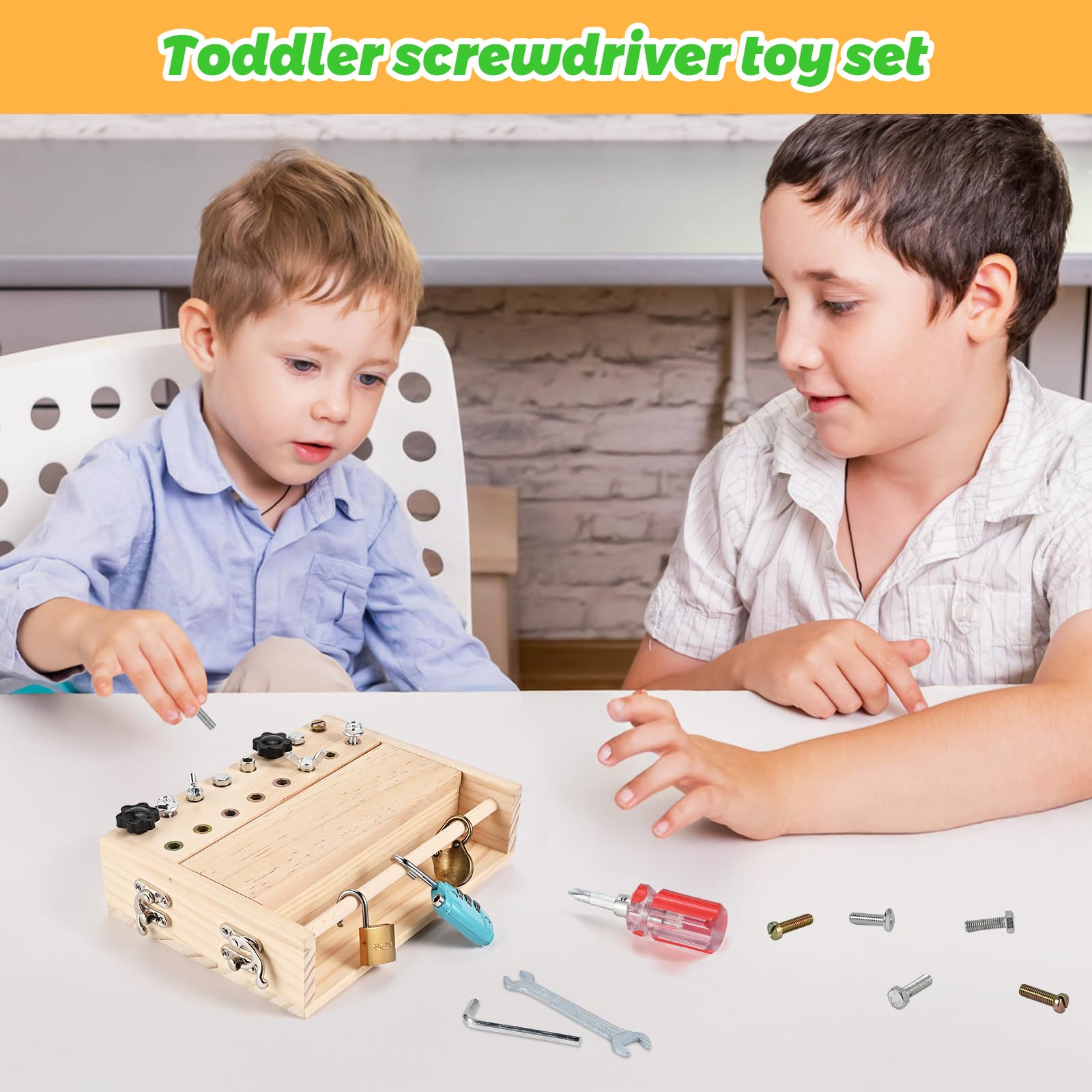 Wooderma Montessori Toys for 3 4 5 Year Olds Boys Gifts, Wooden Kids Tool Set, Montessori Busy Board, Educational Toys for 3 4 5 Year Old Boy Gifts/Present Birthday, Children's Day, Travel