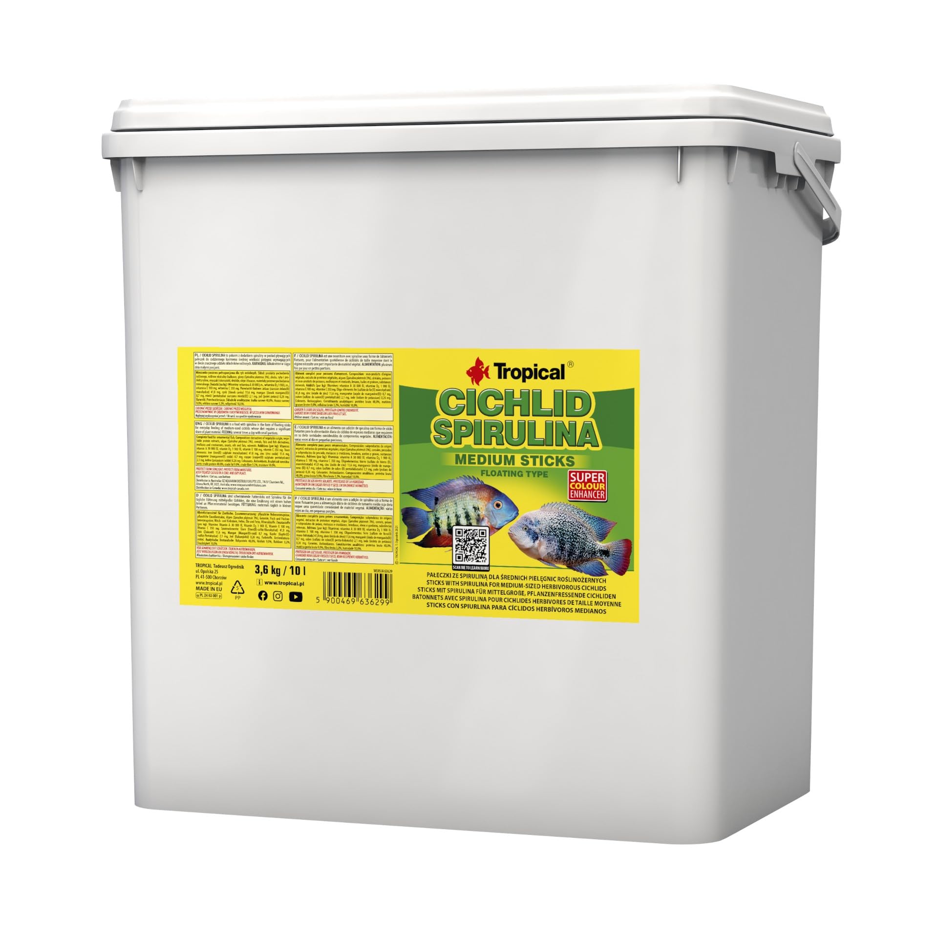 Cichlid SPIRULINA Medium Sticks 10L / 3,6kg - Sticks con spiurlina para cíclidos herbívoros medianos