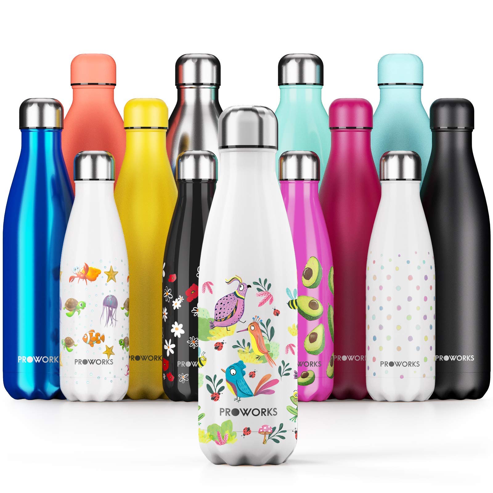 PROWORKS Insulated Water Bottle, BPA Free, Reusable Stainless Steel Water Bottle for 12 Hours Hot & Cold Hold Up to 24 Hours, for Sport, Gym, Travel - 500ml - Pink Daisy — view 37