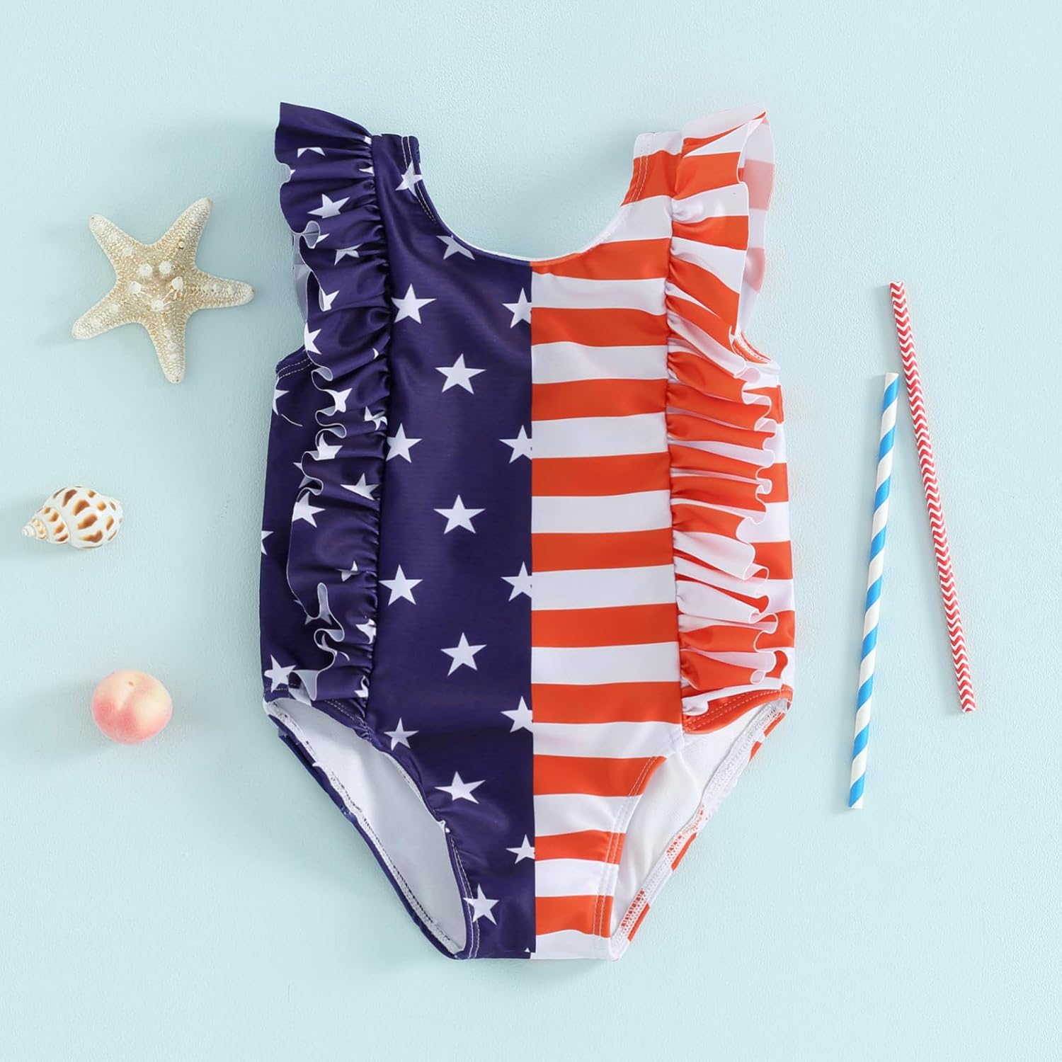 Toddler Girl Swimsuit 4Th of July Summer Beachwear Sleeveless One Piece Swimwear Bathing Suit - Image 6