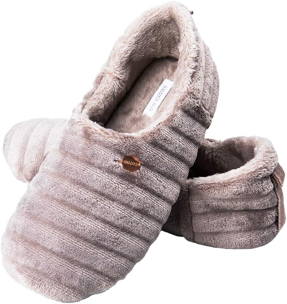 HALLUCI Women's Cute Fleece Stripe Memory Foam House Slippers