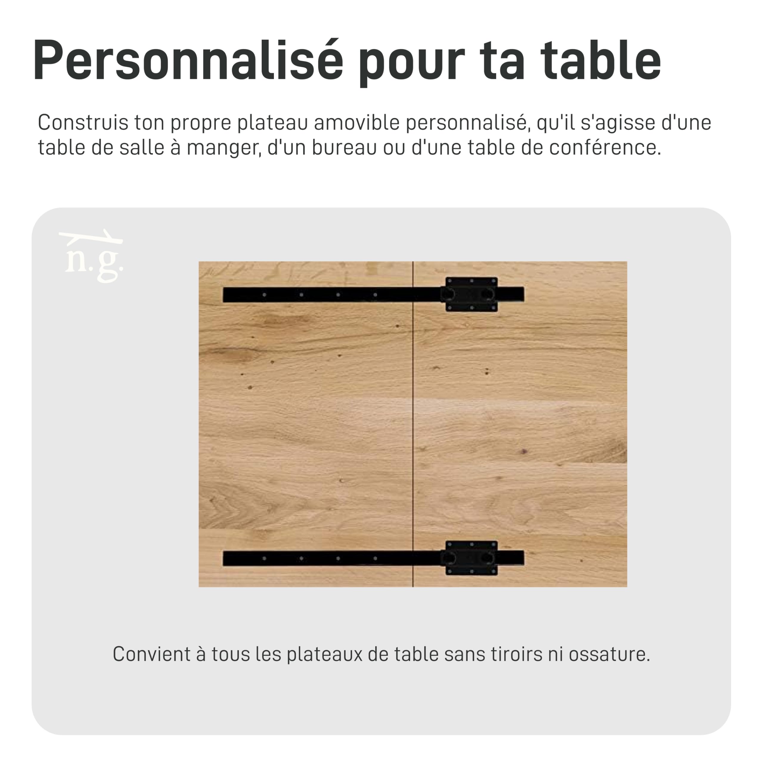 Natural Goods Berlin 2X Extension du Plateau de la Table, Support de Plaque Supplémentaire, Robuste (Noir, 60cm)