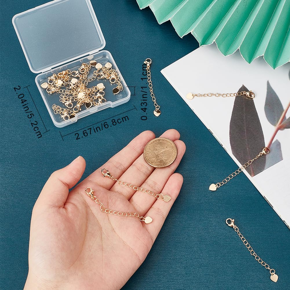 CREATCABIN 20 Pz 18K Ottone Placcato Oro Prolunga Catena Prolunga Collana Maglie Catena Coda Estensione Rimovibile con Chiusure Artiglio Piccolo Ciondolo Cuore per Bracciale Cavigliera Creazione 5.7cm