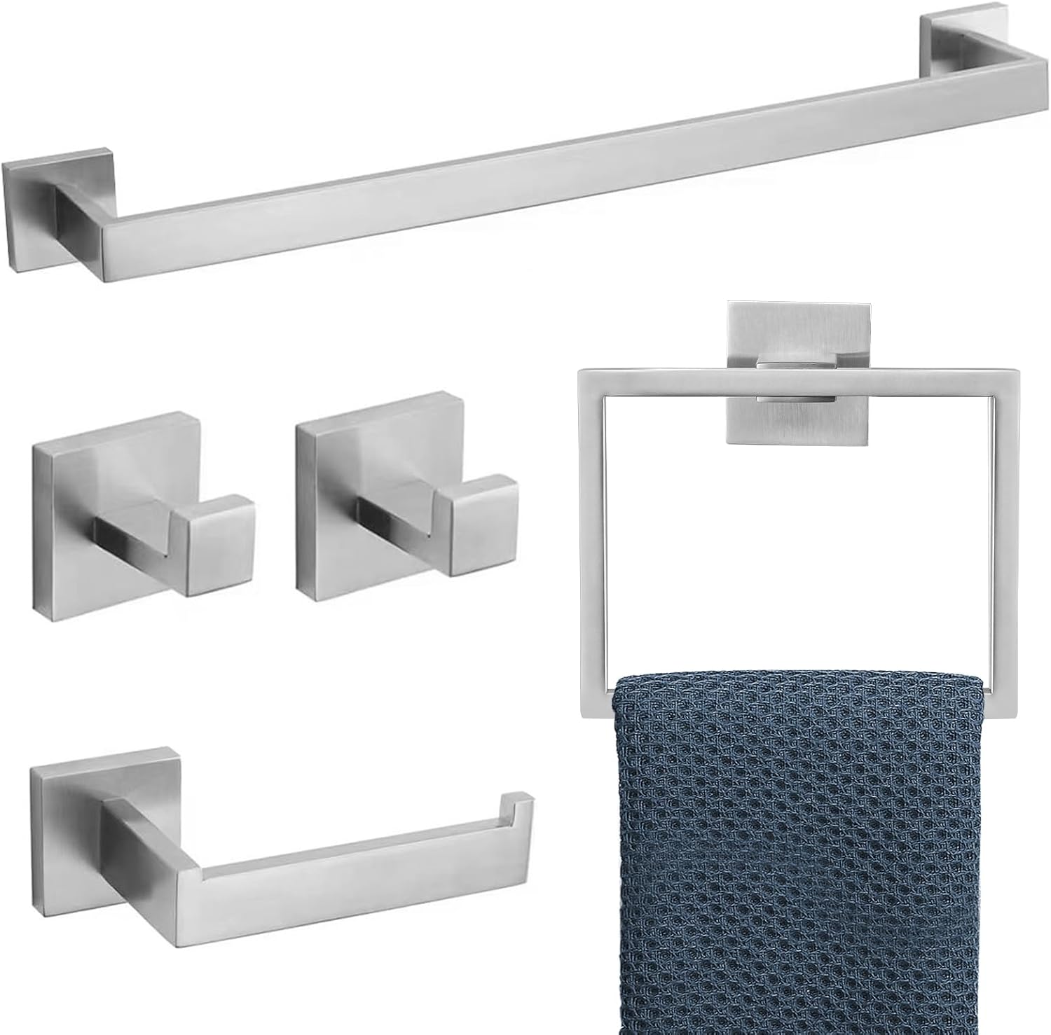 TURS 5-Piece Bathroom Hardware Set Brushed Nickel Towel Bar Set SUS304 Stainless Steel Bathroom Accessories Kit Wall Mounted.