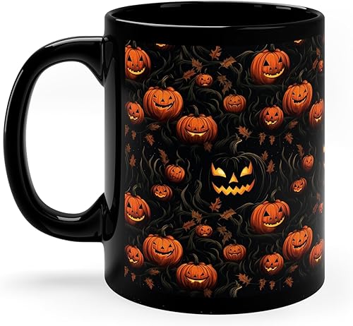 Miniatura 3 de Yoon's PICK Taza de cerámica negra de 11 onzas, diseño exclusivo para otoño, Acción de Gracias, Halloween, espeluznante taza de café de vacaciones