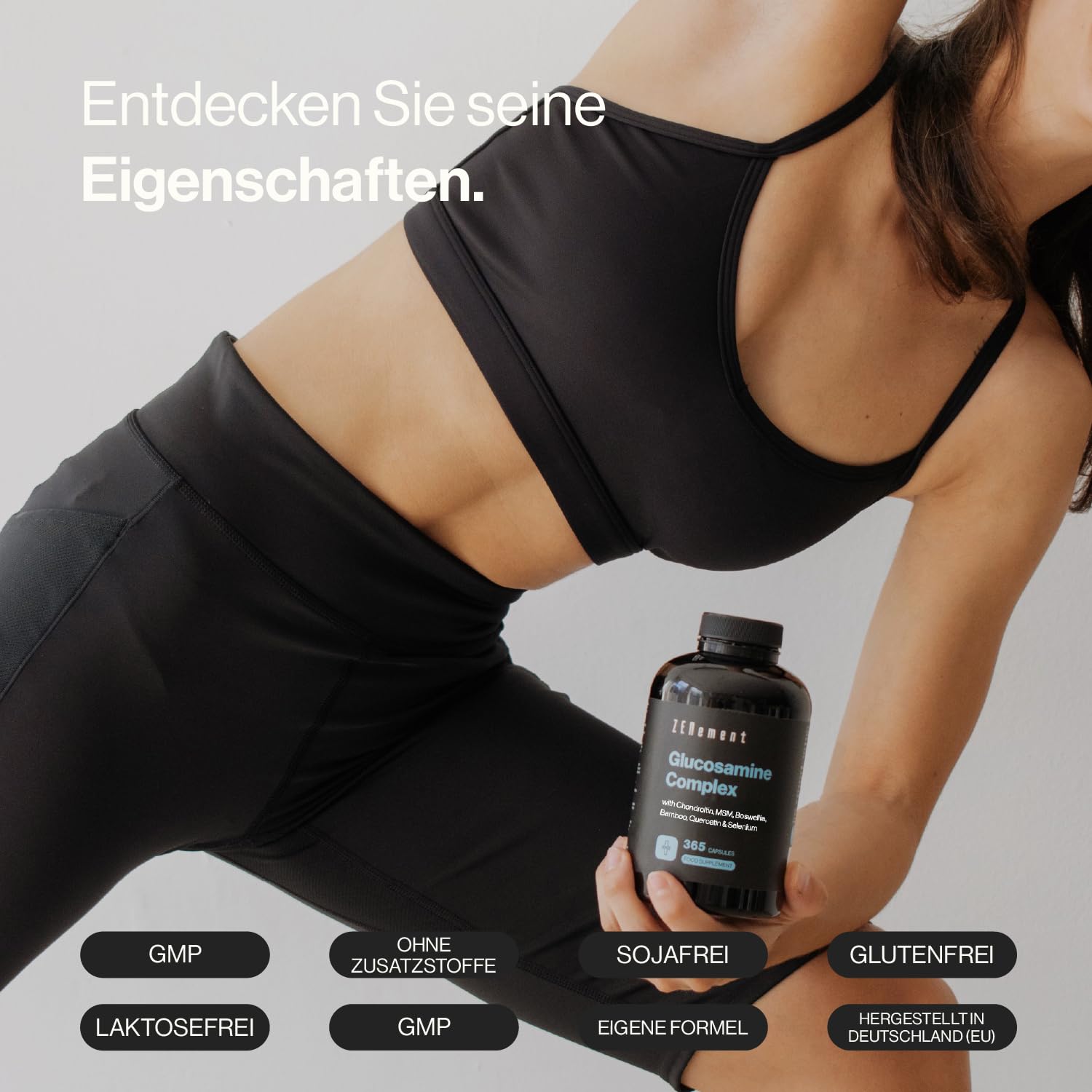 Glucosamin-Komplex mit Chondroitin, MSM, Boswellia, Bambus, Quercetin und Selen - 365 Kapseln, Kapsel-Form - Ohne Zusatzstoffe, Ohne Gentechnik - Zenement