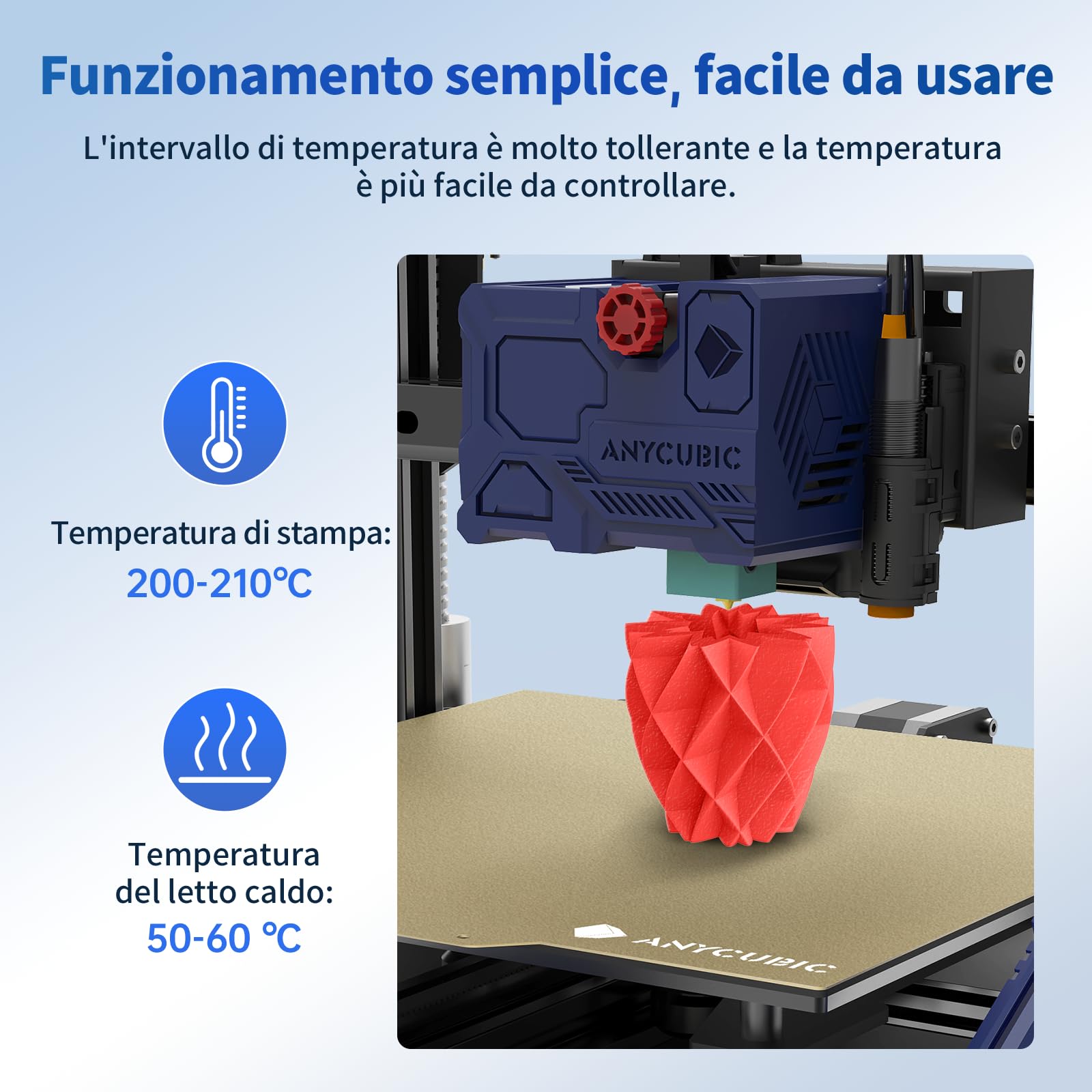 ANYCUBIC Filamento PLA 1,75 mm per Stampante 3D, Neatly Wound, Precisione Dimensionale +/- 0,02 mm, Nessun Odore, Nessuna Bolla, Robusta(Rosso, 1KG)