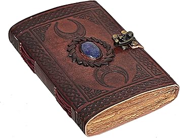 cuero 3 Moon Blue Lapiz Embossed Vintage Leather Journal | 240 Pages of Antique Handmade Deckle Edge Vintage Paper, Leather Sketchbook, Drawing Journal, Great Gift (6 inch by 8 inch, brown)