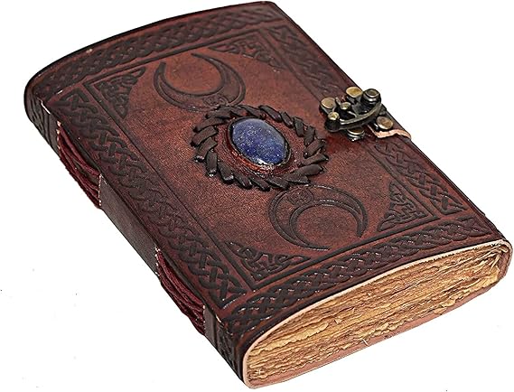 cuero 3 Moon Blue Lapiz Embossed Vintage Leather Journal | 240 Pages of Antique Handmade Deckle Edge Vintage Paper, Leather Sketchbook, Drawing Journal, Great Gift (6 inch by 8 inch, brown)
