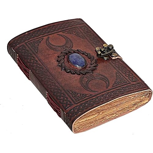 cuero 3 Moon Blue Lapiz Embossed Vintage Leather Journal | 240 Pages of Antique Handmade Deckle Edge Vintage Paper, Leather Sketchbook, Drawing Journal, Great Gift (9 inch 12 inch, brown)