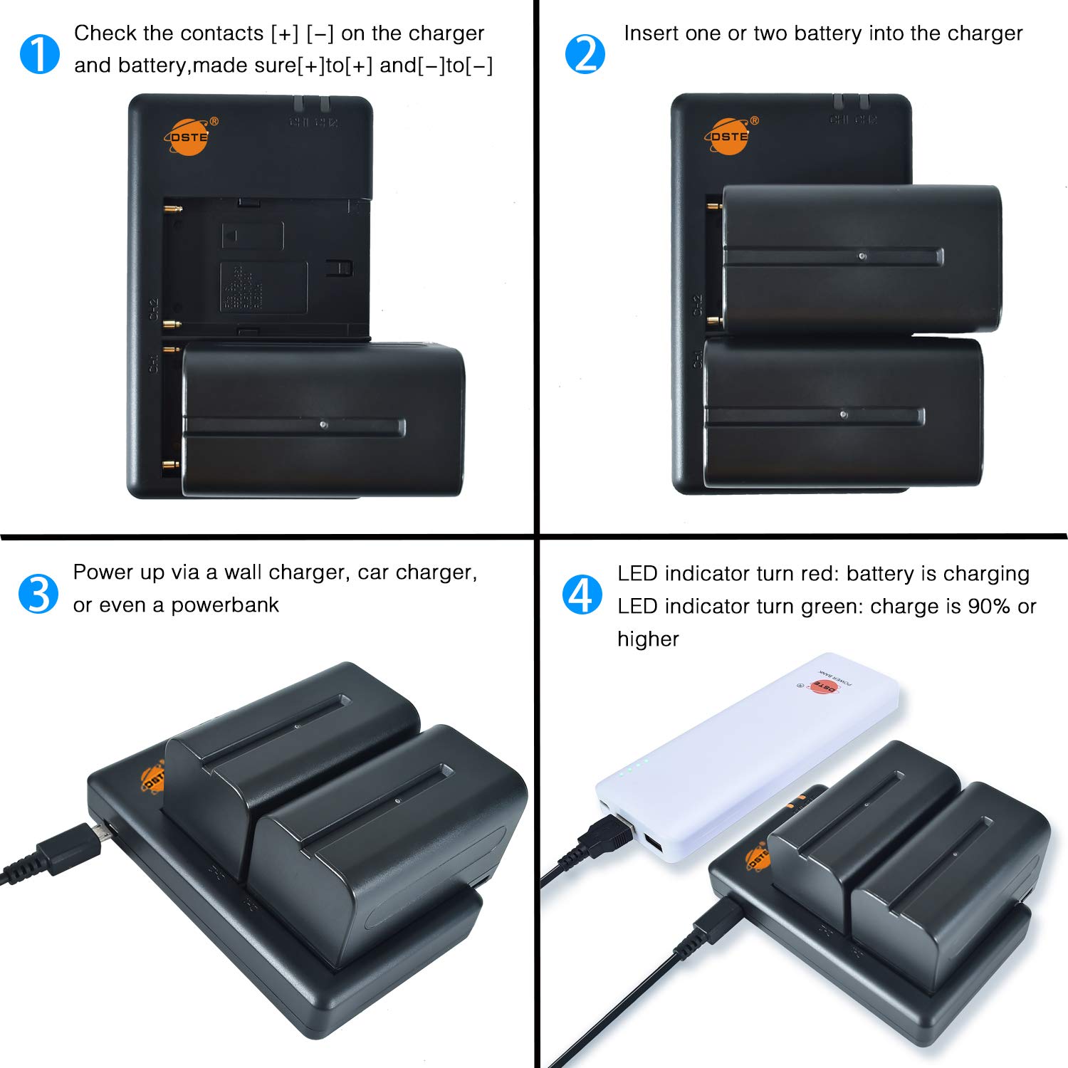 NP-F750 F770 (2 pièces) Batterie rechargeable et double chargeur compatible avec les appareils photo NP-F550, F730, F970, CCD-RV100 CCD-RV200 CCD-SC5 CCD-SC55E, caméscope, npf chargeur
