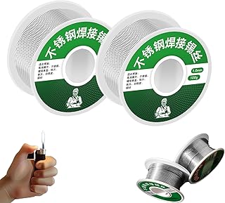 Aluminum Stainless Steel Lighter Solder Wire, Low Melt Soldering Wire, Wire Solder Stainless Steel Wire, Tin Lead Core Solder Wire for Electrical Soldering (Stainless steel solder wire 50g, 2Pcs)