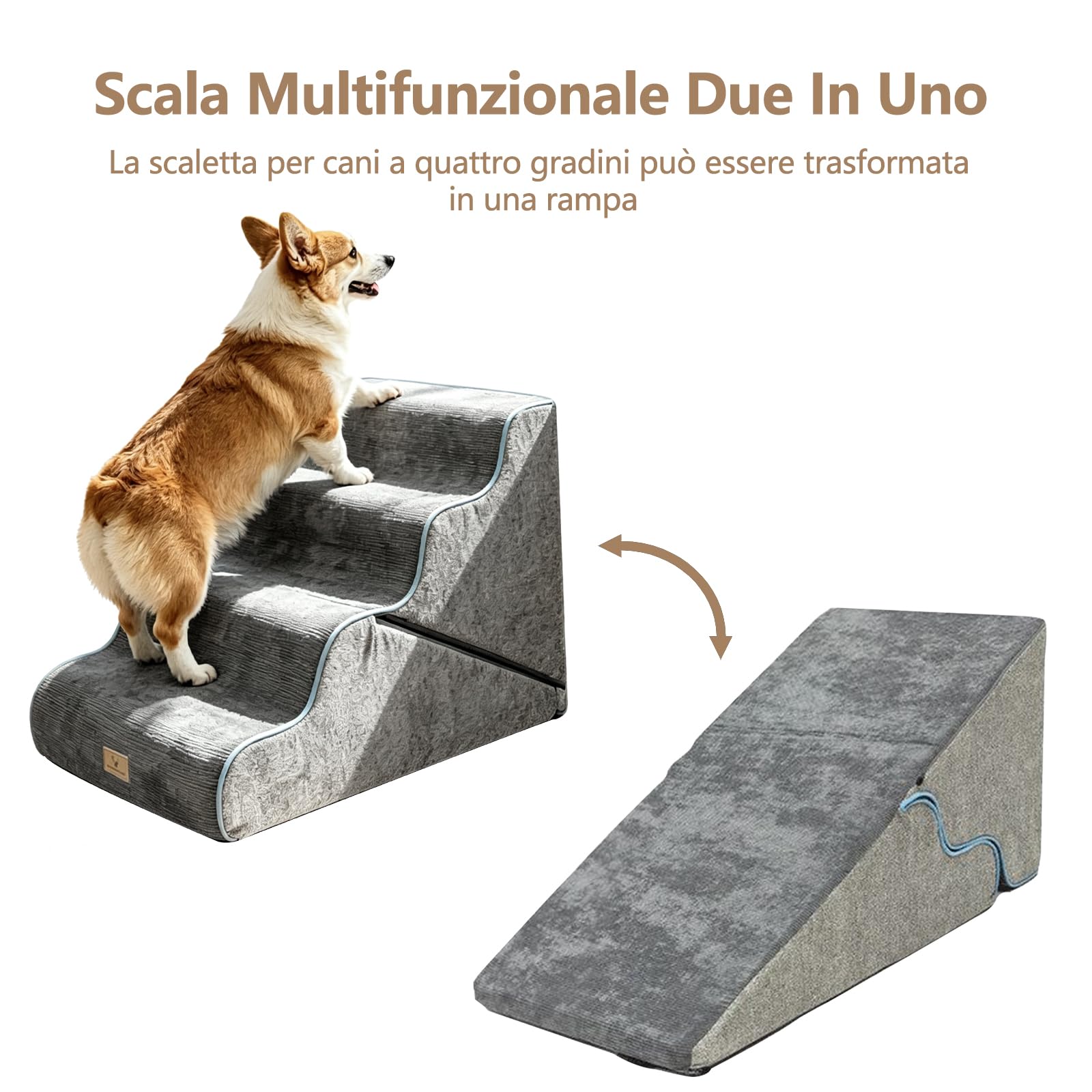 Galatée Scaletta Pieghevole Per Animali Domestici, Completamente Sfoderabile e Lavabile, Imbottita In Spugna, Antiscivolo e Resistente All'Usura, Adatta Sia a Cani Che a Gatti (Grigia)