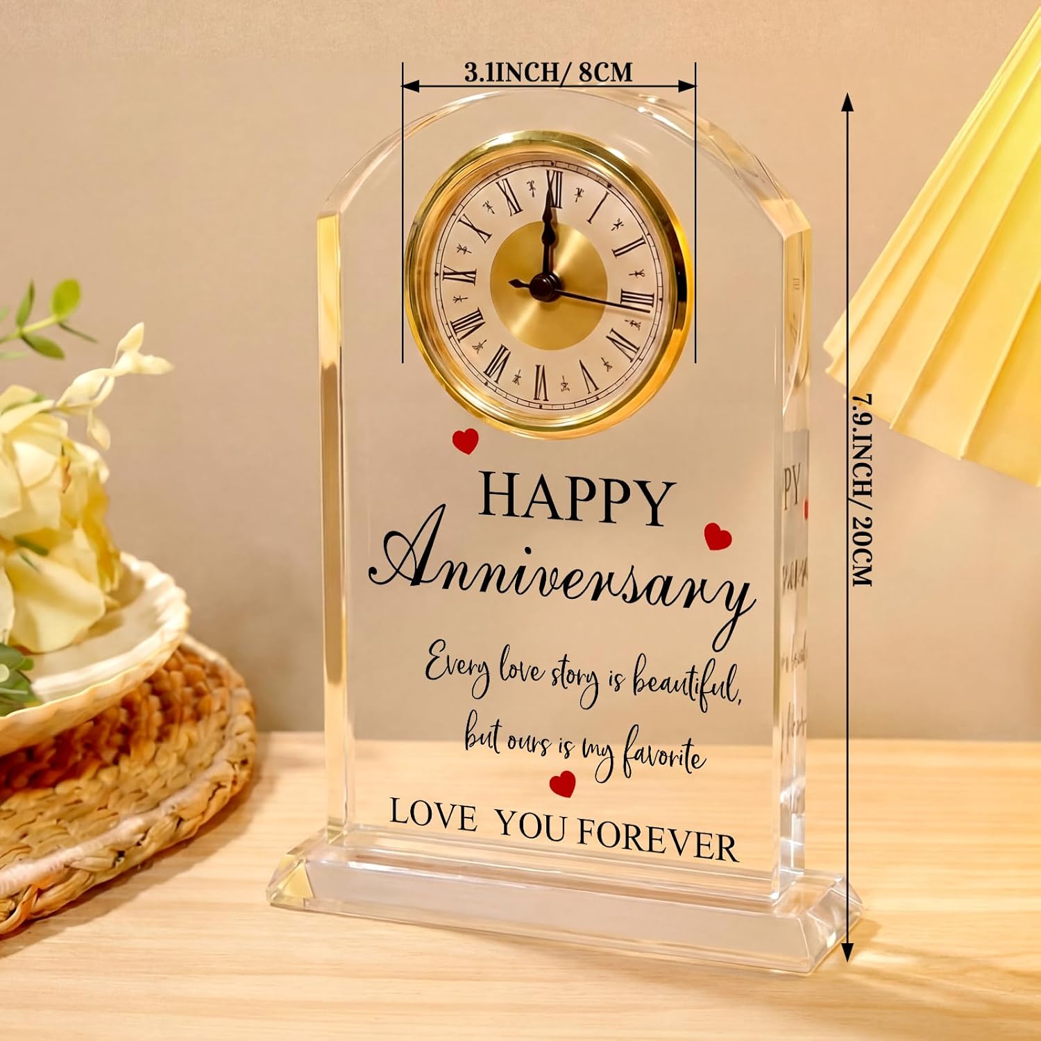 Kigeli Wedding Anniversary Clock Gifts for Parents Couples Marriage Anniversary Keepsake Gifts for Wife Husband Acrylic Clock Table Decoration Love Gift for Her Him