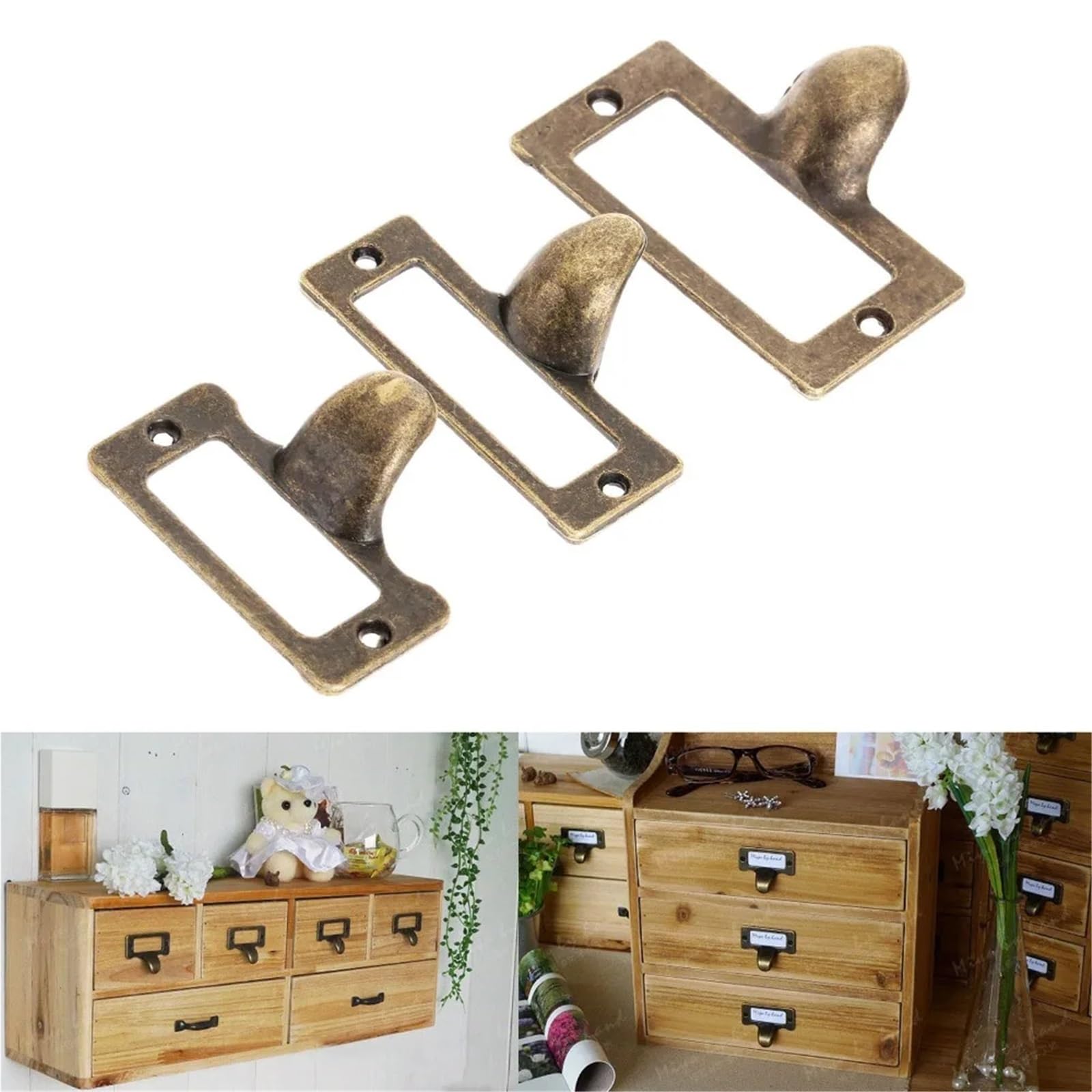 Lot de 30 étiquettes d'armoire en laiton antique pour dossiers et organisation pour bureau, bibliothèque, tiroir, étagère (42 x 32 mm)