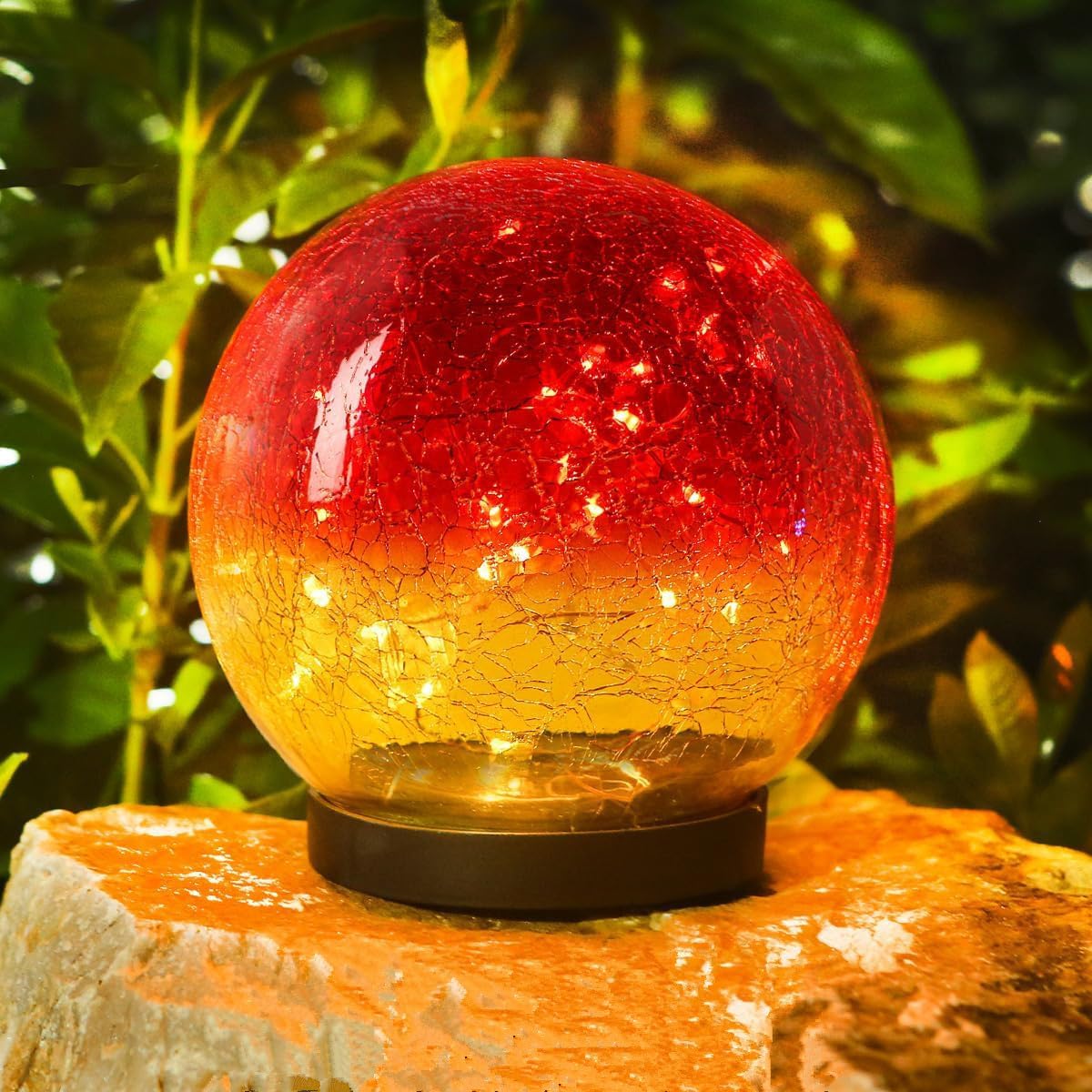Luz del globo solar al aire libre, 2 piezasLuzes solares impermeables de vidrio agrietado del jardín,Luzes de bola del jardín del paisaje (Rojo gradiente, 10CM 20LED)